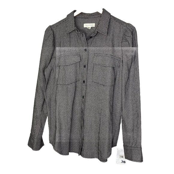 NWT Treasure & Bond Women’s Long Sleeve Flannel Shirt Button Black Size Small - Picture 1 of 10